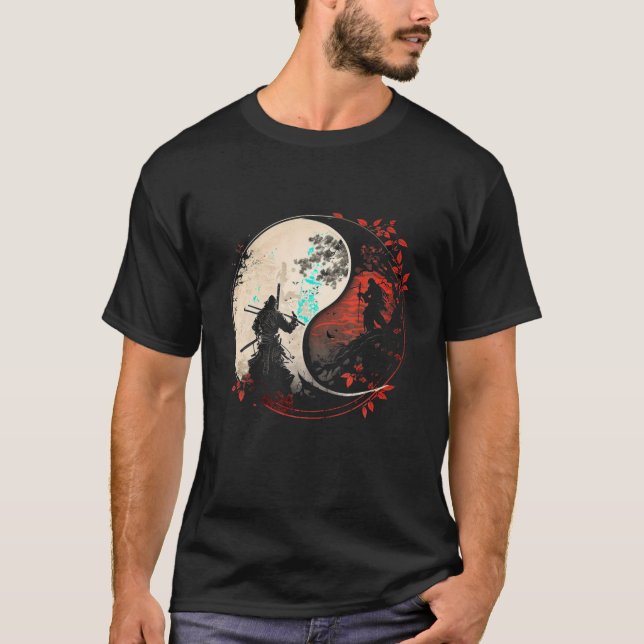 Japan Anime Mask Kitsune Samurai Ying Yang Retro A T-Shirt (Vorderseite)