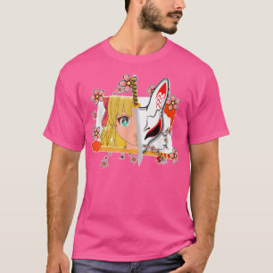 Japan Anime Mask Kitsune Style Samurai Oni Katana  T-Shirt