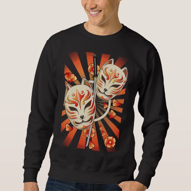 Japan Anime Samurai Sword Mask Blume Sweatshirt (Vorderseite)