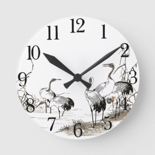 Japan Bairei Crane Birnen Feuchtgebiete Wall Clock Runde Wanduhr