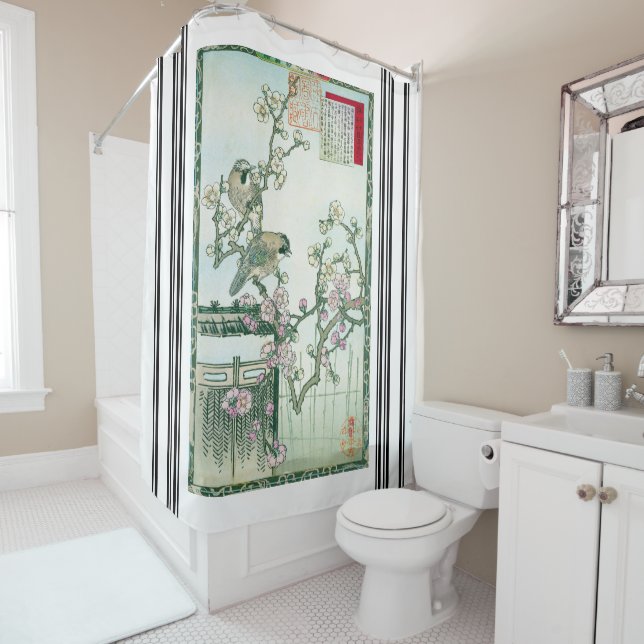 Japan Bairei Jay Birds Plum Blossom Duschvorhang (Beispiel)