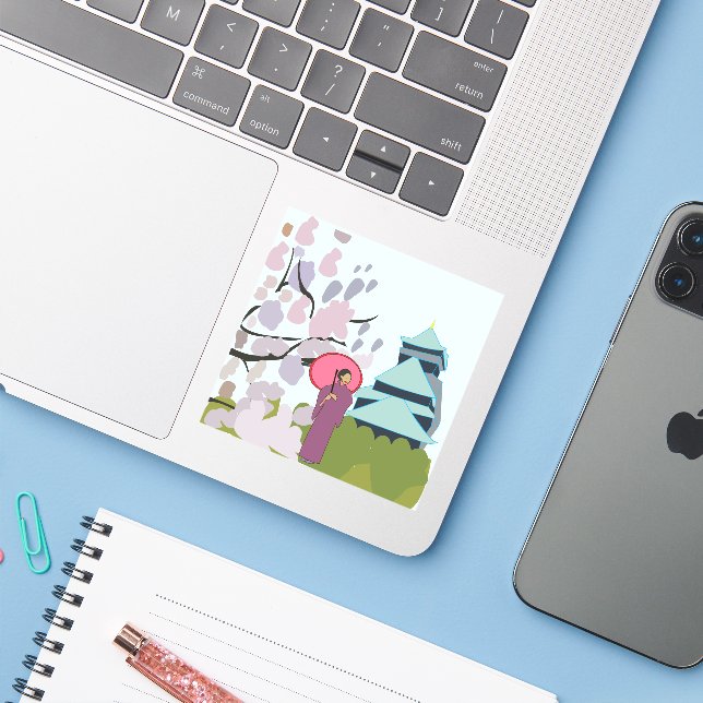 Japan Cherry Blossom Geisha Kimono Aufkleber (Laptop mit iPhone)