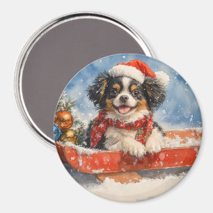 Japan-Chin-Hund im Schlitten Lass es schneien Weih Magnet