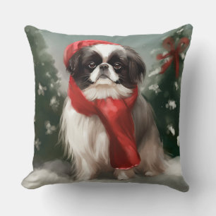Japan-Chin-Hund im Schnee Weihnachten  Kissen