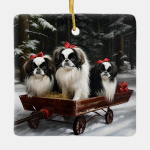 Japan-Chin Schneebedeckter Schlitten Weihnachtsdek Keramikornament