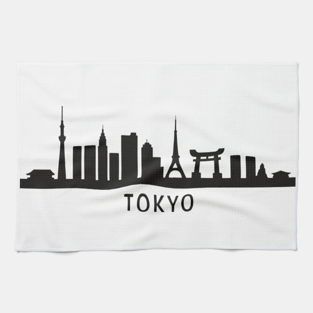 Japan Cityscape Travel | Tokyo Skyline Silhouette Geschirrtuch (Horizontal)