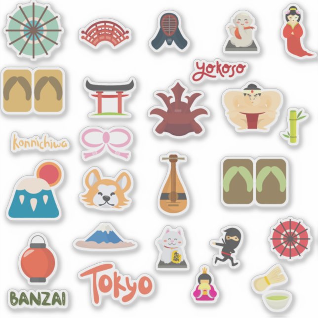 Japan Culture Icons Sticker Sheet (Vorderseite)