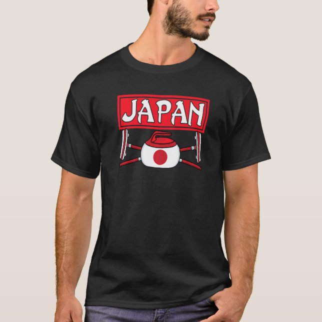 Japan Curling Broom Ice Sports Japan Fahne T-Shirt (Vorderseite)