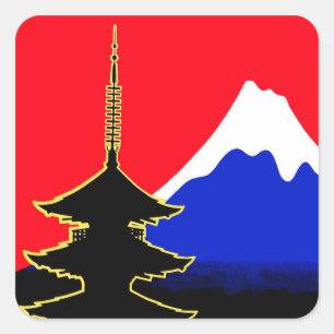 Japan, der Fujisan und Baum Quadratischer Aufkleber