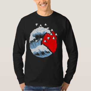 Japan Flag Wave Stork Crane Cherry Blossom Tree Sa T-Shirt