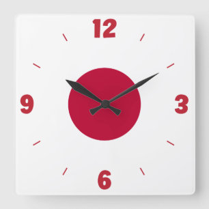 Japan Flaggennummern Rot-Weiß Hinomaru-Preis Quadratische Wanduhr