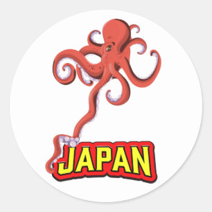 Japan Gigant Tintenfisch Cartoon Runder Aufkleber