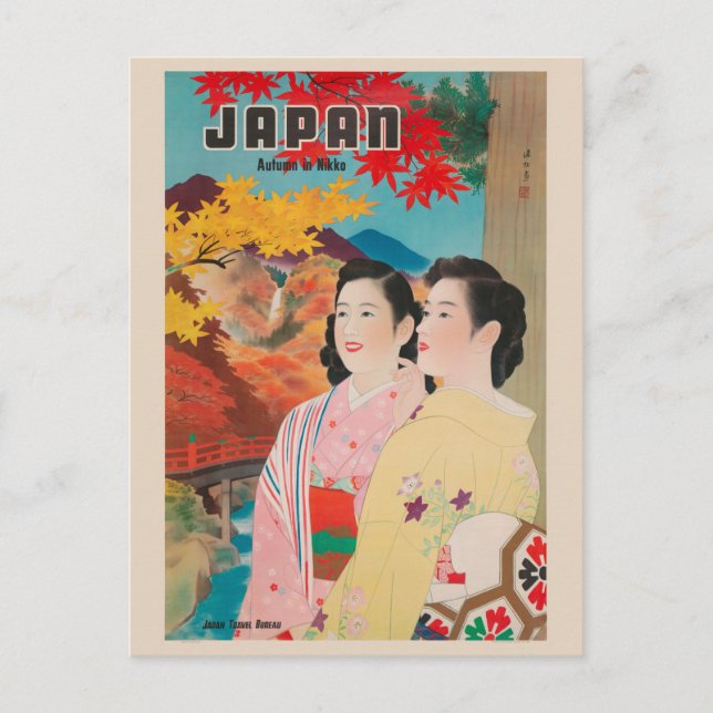 Japan Herbst in Nikko Vintage Poster Postkarte (Vorderseite)
