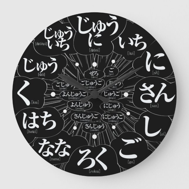 Japan Hiragana MANGA-Stil [schwarzes Gesicht] Große Wanduhr (Vorderseite)