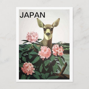 Japan, Hirsche in einem Busch von Blume, Vintage-R Postkarte