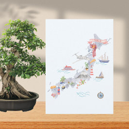 Japan Illustrated Map Flat Greeting Karte