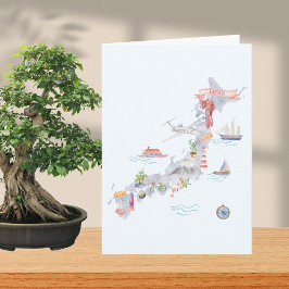 Japan Illustrated Map Folded Greeting Karte