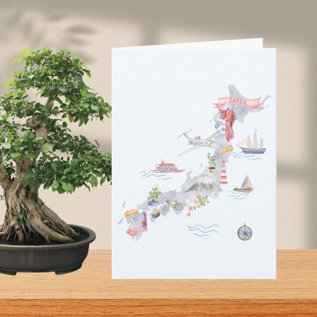 Japan Illustrated Map Folded Greeting Karte (In situ)