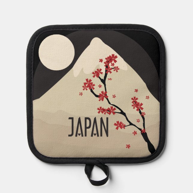 Japan Illustration mit Berg und Mond Topflappen (Vorderseite)