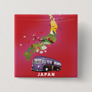 Japan Illustration Reiseplakat. Button