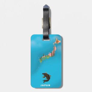 Japan Illustriert Map Reiseplakat drucken. Gepäckanhänger