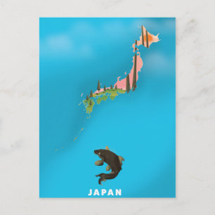 Japan illustrierte Landkarte Reiseplakat Druck. Postkarte