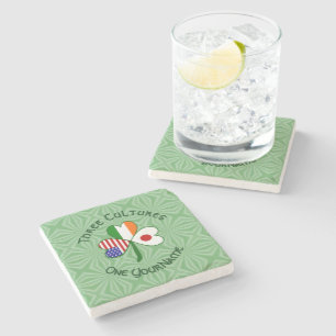 Japan Irland USA Kleeblatt-Flagge Personalisiert  Steinuntersetzer