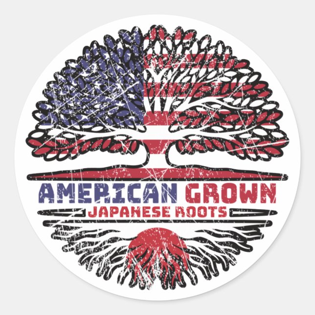 Japan Japan USA USA USA Vereinigte Staaten Tree Runder Aufkleber (Vorderseite)