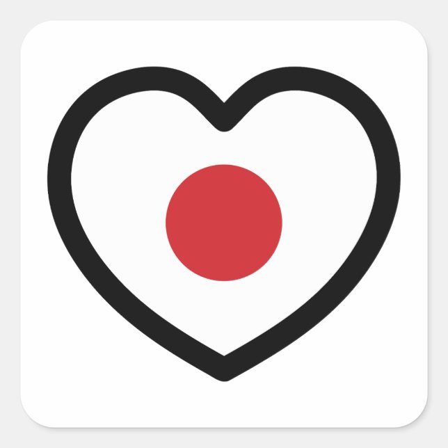 Japan | Japanisches Flaggenherz Quadratischer Aufkleber (Vorderseite)