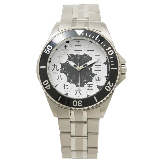 Japan Kanji MANGA-Stil [schwarzes Gesicht] Armbanduhr (Vorderseite)