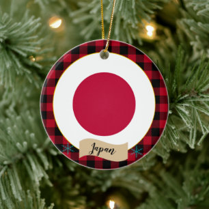 Japan, karierte und japanische Flagge mit rotem Bü Keramik Ornament