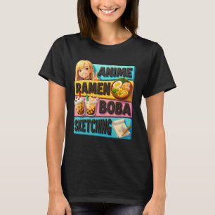 Japan Kawaii Anime Ramen Boba Skizzieren Japanisch T-Shirt