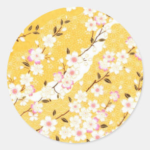 Japan, Kirschblüte, Kimono, Origami, Chiyogami, Runder Aufkleber