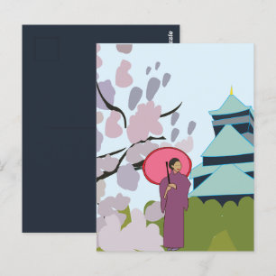 Japan Kirschblüten Geisha Kimono Japan Postkarte