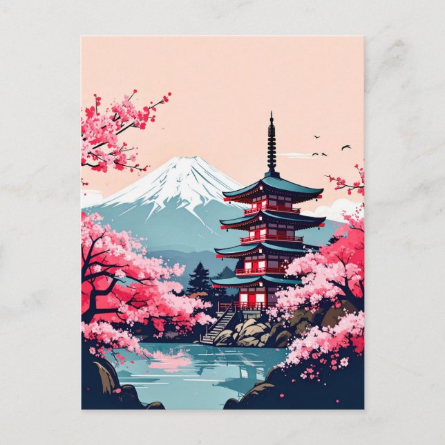 Japan Kirschblüten und Pagode mit dem Fuji Postkarte (Vorderseite)