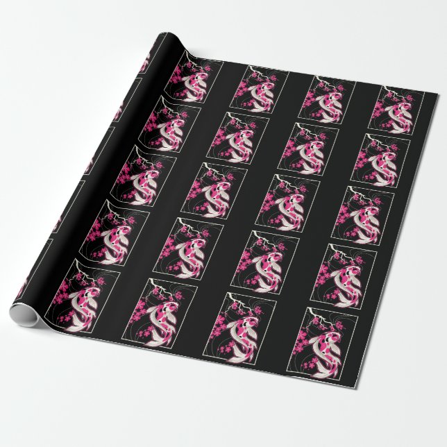 Japan Koi Fish Cherry Blossom Japanisch Nishikigoi Geschenkpapier (Ungerollt)