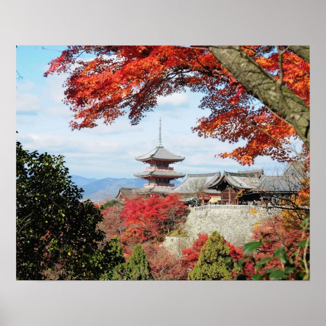 Japan, Kyoto. Kiyomizu-Tempel in Herbstfarbe Poster (Vorne)