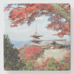 Japan, Kyoto. Kiyomizu-Tempel in Herbstfarben Steinuntersetzer