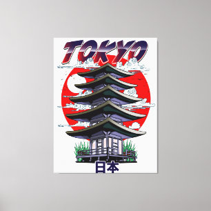 Japan, Land der aufgehenden Sonne Tempel Logo Canv Leinwanddruck