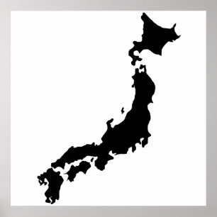 Japan-Land-Karten-Kontur-Schwarz-Silhouette Japan Poster