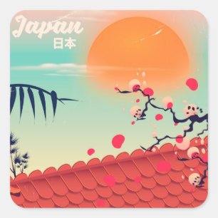 Japan-Landschaft-Reiseposter Quadratischer Aufkleber