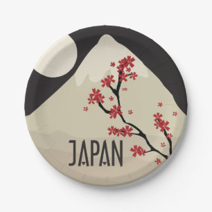 Japan mit Bergbaum und Mond feiern Pappteller