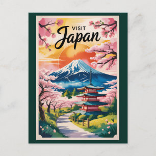 Japan Mount Fuji Illustration Reise Kunst Vintage Postkarte