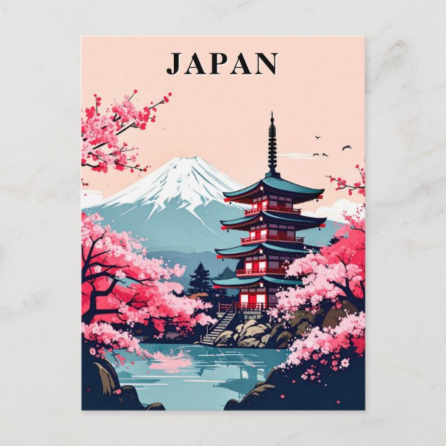 Japan Mount Fuji, Pagoda und Cherry Blossom Postkarte (Vorderseite)