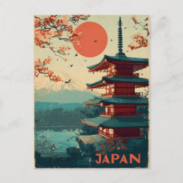 Japan Mount Fuji Pagoda vintage Postkarte