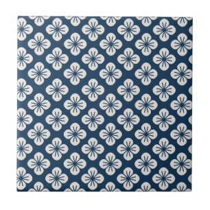 Japan Navy Blau Elfenbein Blumen Geometrisches Mus Fliese