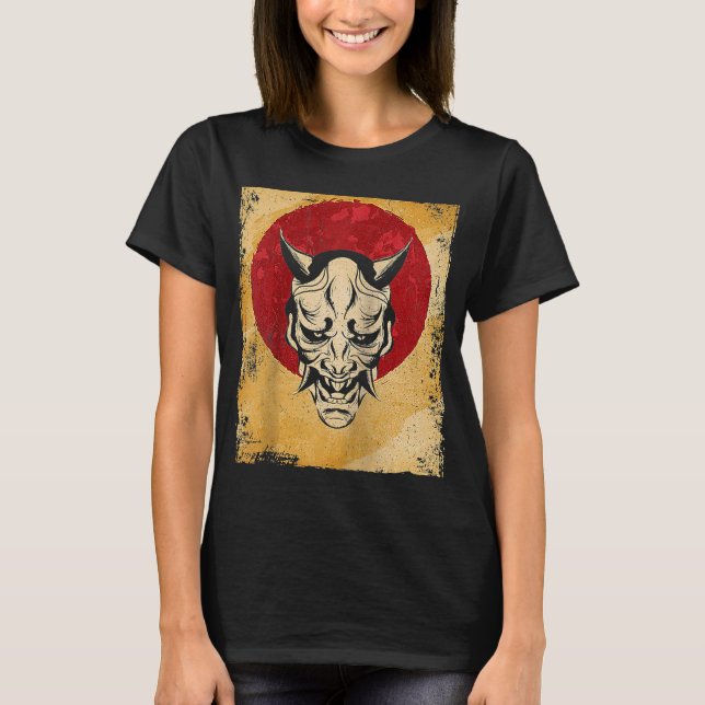 Japan Oni Mask Fighter Japanischer Retro Raglan T-Shirt (Vorderseite)