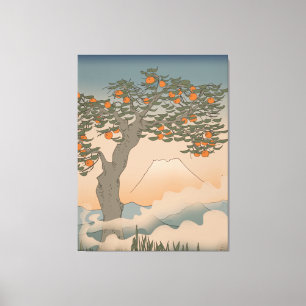 Japan Orange Baum im Nebel Leinwanddruck