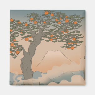 Japan Orange Baum im Nebel Magnet