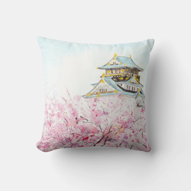 Japan Osaka Burg und Sakura werfen Kissen (Vorderseite)
